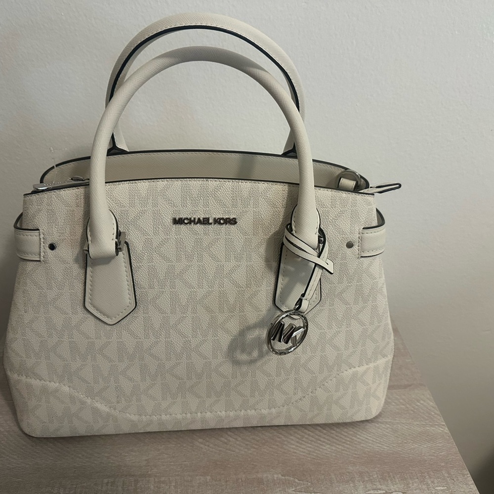 Michael Kors White & Gray Leather Satchel with Silver Hardware